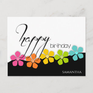 Colourful Flower Black & White Birthday Calligraph Postcard