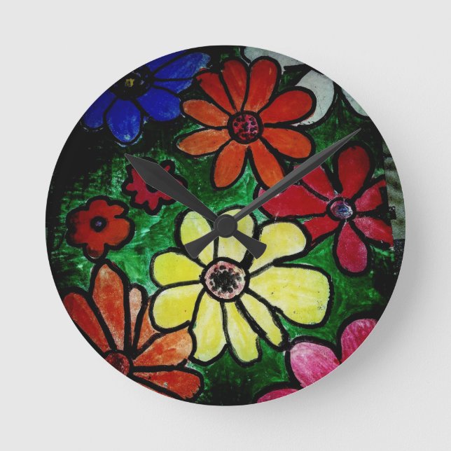 colourful flower bloom  round clock (Front)