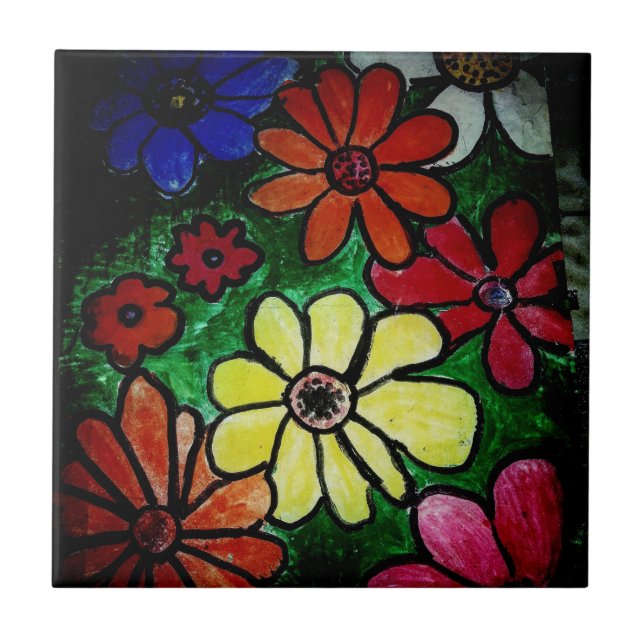 colourful flower bloom  tile (Front)