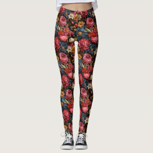 Colourful flower blooms and leaves leggings