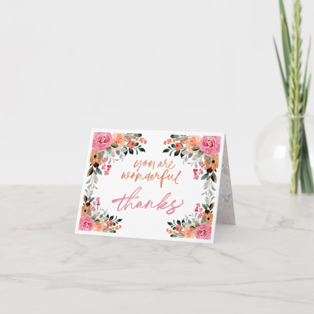 Colourful Flower Border Thank You Card (Front)