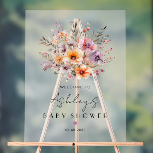 Colourful, Flower Bouquet Baby Shower Acrylic Sign