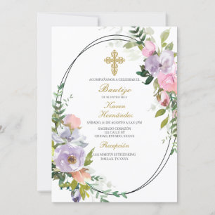 Colourful flower bouquet Baptism Spanish Invitation