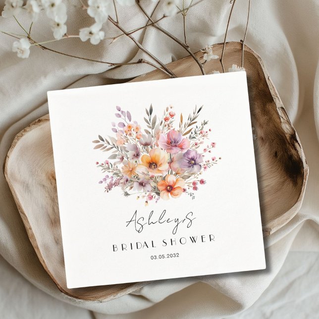 Colourful, Flower Bouquet Bridal Shower  Napkin (Colorful, Flower Bouquet Bridal Shower Napkins with your name and date.)