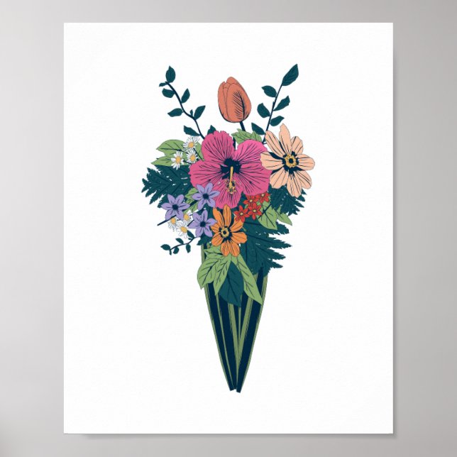 Colourful Flower Bouquet in a Conical Vase Poster (Front)