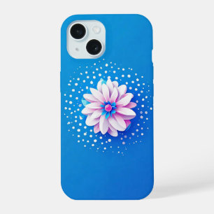 Colourful Flower Composition on Blue Background iPhone 15 Case