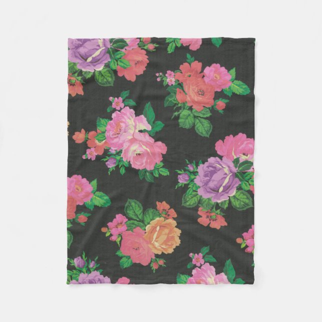 colourful flower decorative rose fleece blanket (Front)