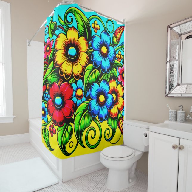 Colourful Flower Design Shower Curtain (In Situ)