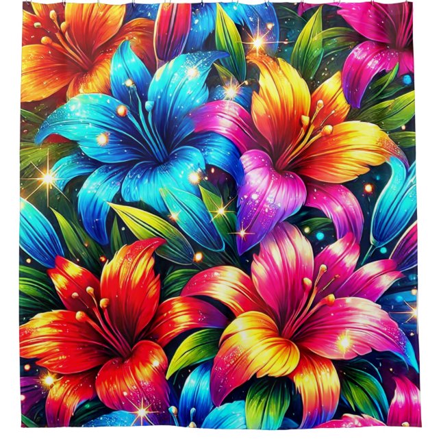 Colourful Flower Design Shower Curtain (Front)
