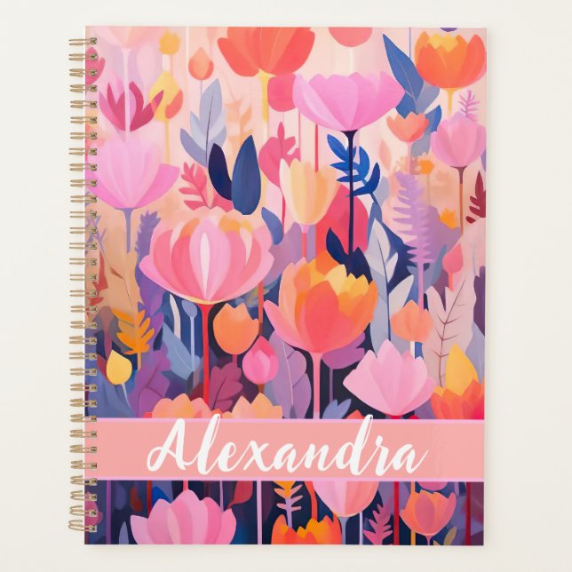 colourful Flower design with individual name  Planner (Front)