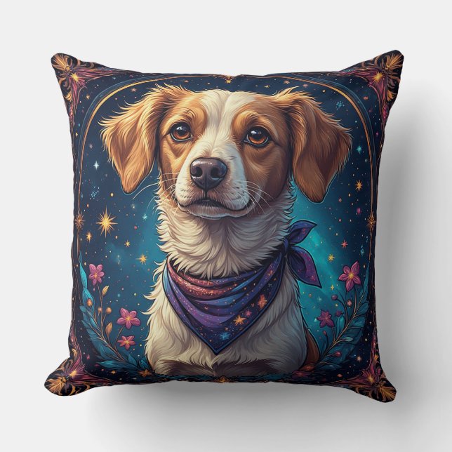 Colourful Flower Dog Lover Gift Cushion (Front)