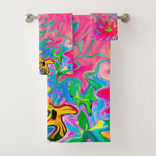 Colourful Flower Garden Abstract Collage Bath Towel Set (Insitu)