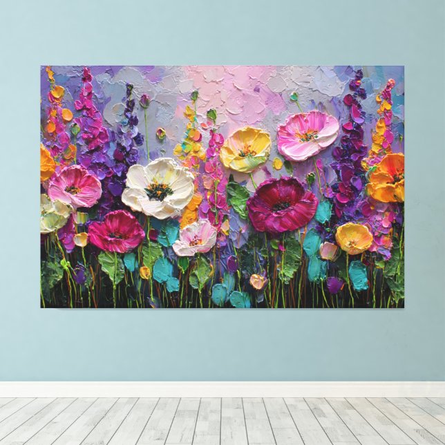 Colourful Flower Garden Abstract Wall Art (Insitu(Wood Floor))