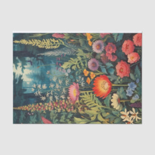 Colourful Flower Garden in the Forest Illustration Tissue Paper