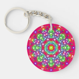 Colourful Flower Garden Mandala Round Keychain