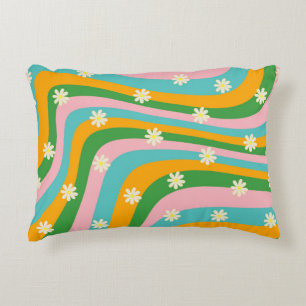 Colourful Flower Groovy Stripe Boho Pattern Decorative Cushion