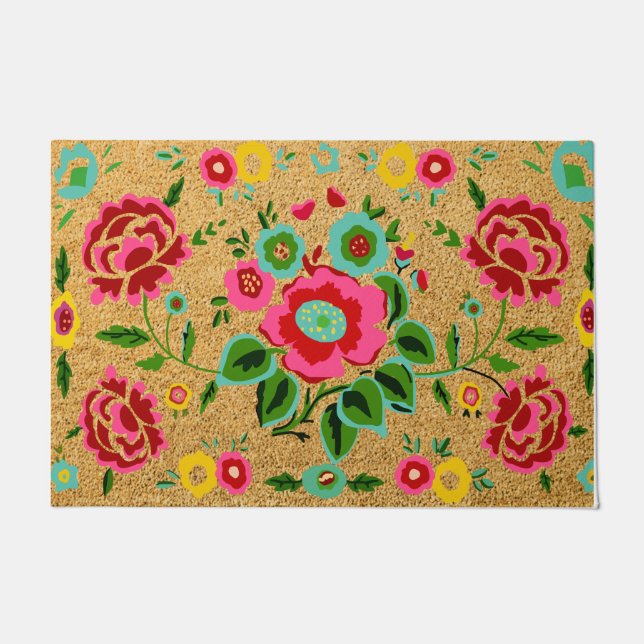 Colourful flower indoor mat, Summer flower entry  Doormat (Front)