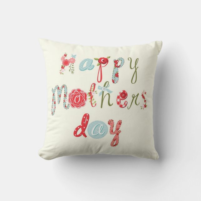 Colourful Flower Letters-Happy Mothers Day Cushion (Front)