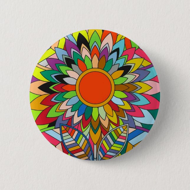colourful flower mandala yaei design 6 cm round badge (Front)