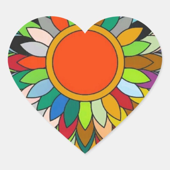 colourful flower mandala yaei design heart sticker (Front)