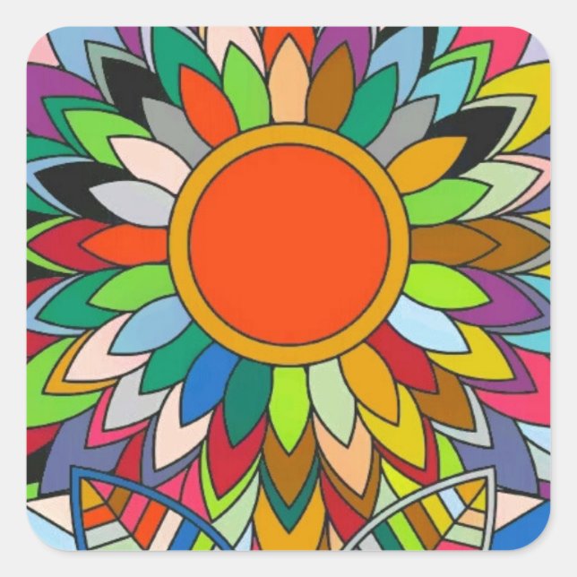 colourful flower mandala yaei design square sticker (Front)