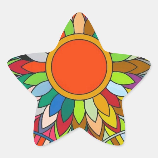 colourful flower mandala yaei design star sticker (Front)