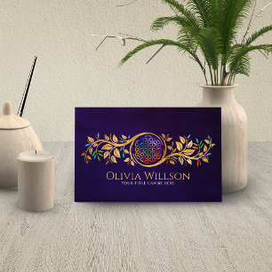 Colourful Flower of life - golden leaves Business Card