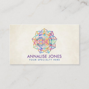 Colourful Flower of Life in Lotus mandala Business Card
