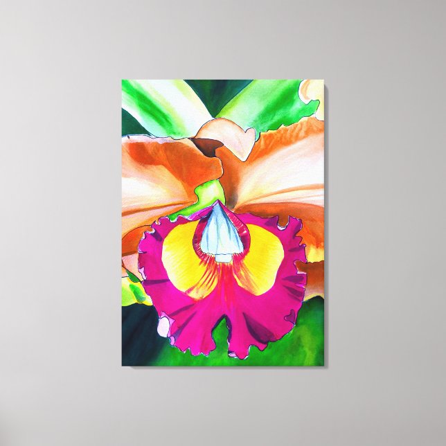Colourful flower orchid watercolor art canvas print (Front)