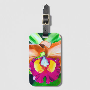 Colourful flower orchid watercolor art luggage tag