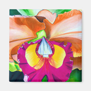 Colourful flower orchid watercolor art magnet