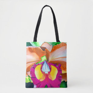 Colourful flower orchid watercolor art tote bag