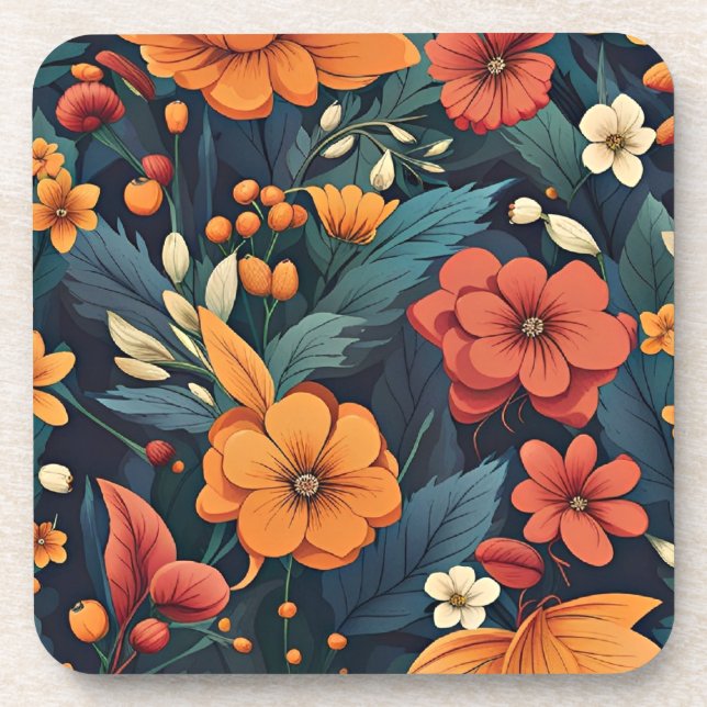 Colourful Flower Pattern Coaster (Front)