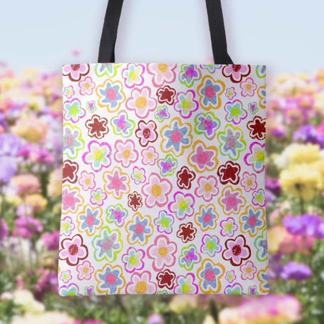 Colourful Flower Pattern Hand-Drawn Summer Floral Tote Bag (Creator Uploaded)