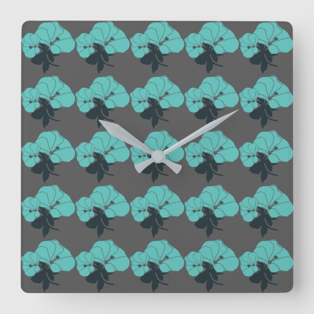 Colourful Flower Pattern on Grey Background Square Wall Clock (Front)
