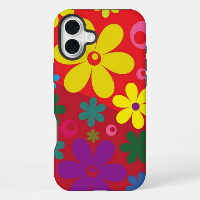 Colourful Flower Pattern Red iPhone Case (Back)