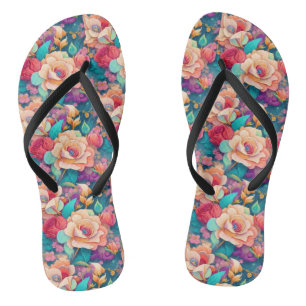 Colourful Flower Pattern Slim Strap Flip Flops