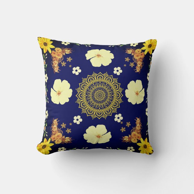 colourful flower pattern square pillow (Front)