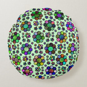 Colourful Flower Pattern TieDye Round Cushion