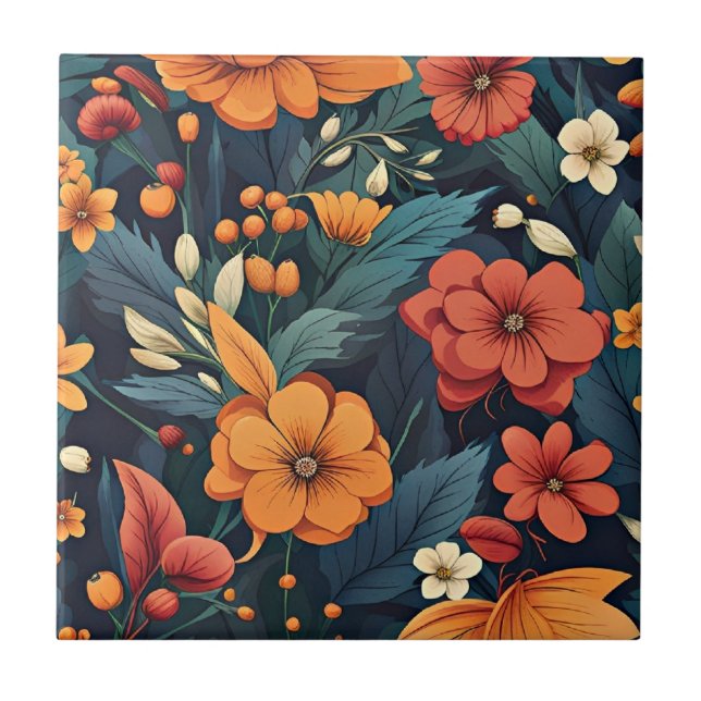 Colourful Flower Pattern Tile (Front)