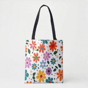 Colourful flower pattern tote bag