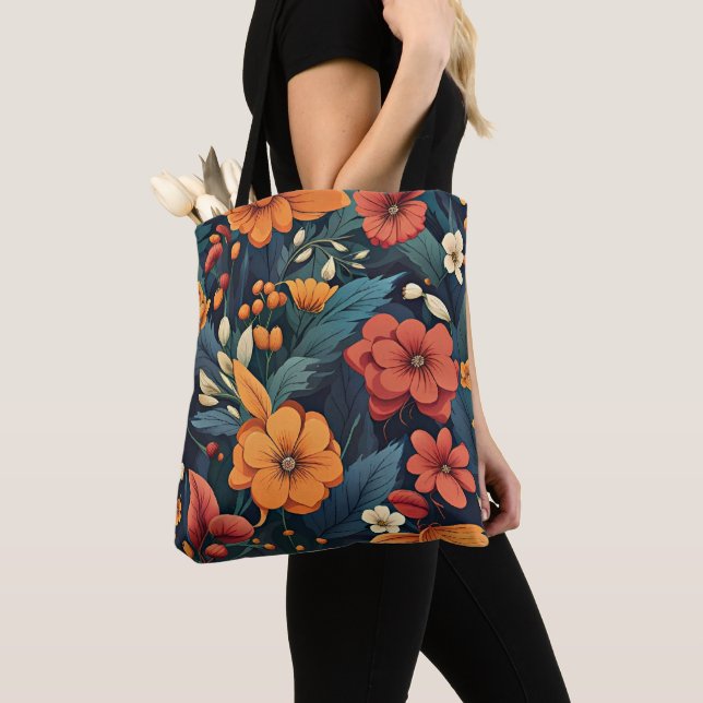 Colourful Flower Pattern Tote Bag (Close Up)
