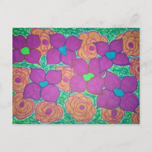 Colourful Flower Pattern Tropical Art Postcard