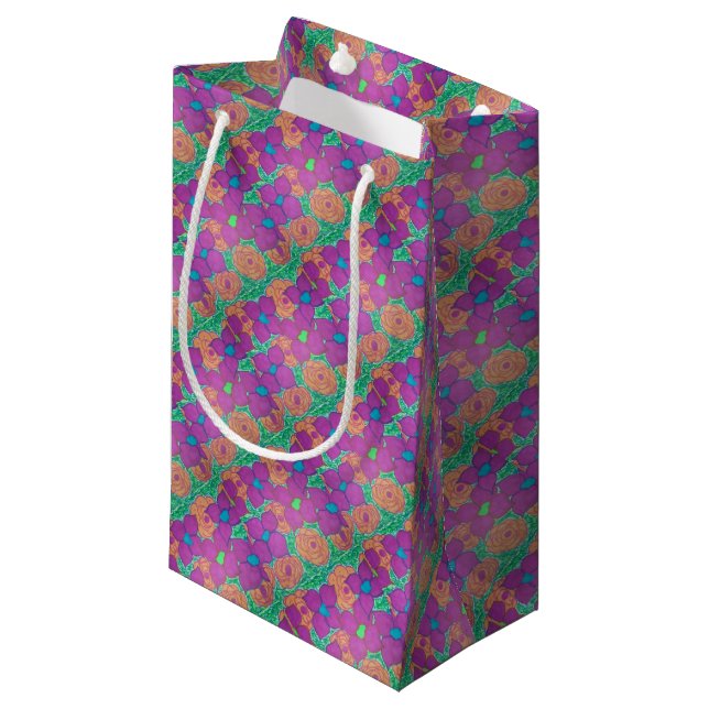 Colourful Flower Pattern Tropical Art Small Gift Bag (Front Angled)