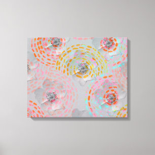 Colourful flower pattern with dotted graphic lines canvas print
