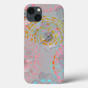 Colourful flower pattern with dotted graphic lines iPhone 13 case