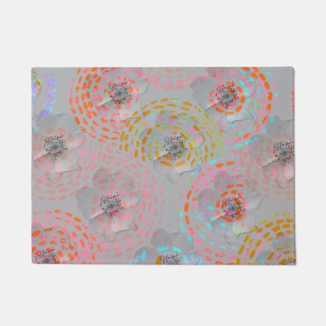 Colourful flower pattern with dotted graphic lines doormat (Front)