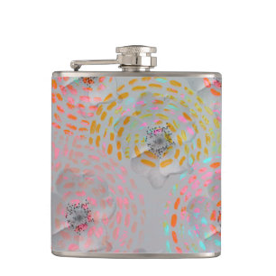 Colourful flower pattern with dotted graphic lines hip flask