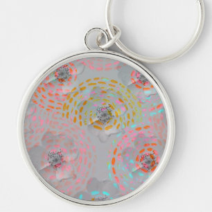 Colourful flower pattern with dotted graphic lines key ring