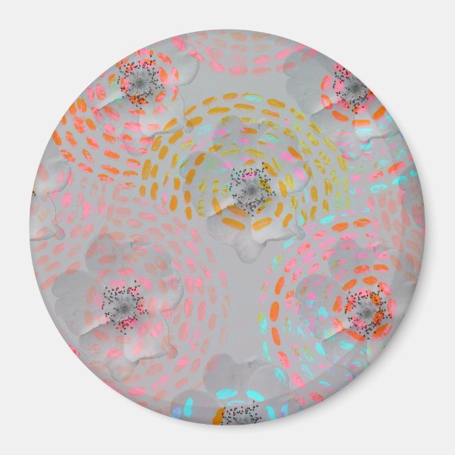 Colourful flower pattern with dotted graphic lines magnet (Front)